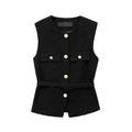 Metal Clasp With Belt Punk Texture Crew Neck Vest - Black / L - electronic accessories