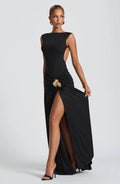 Metal Flower Backless Ruched Maxi Dress Women