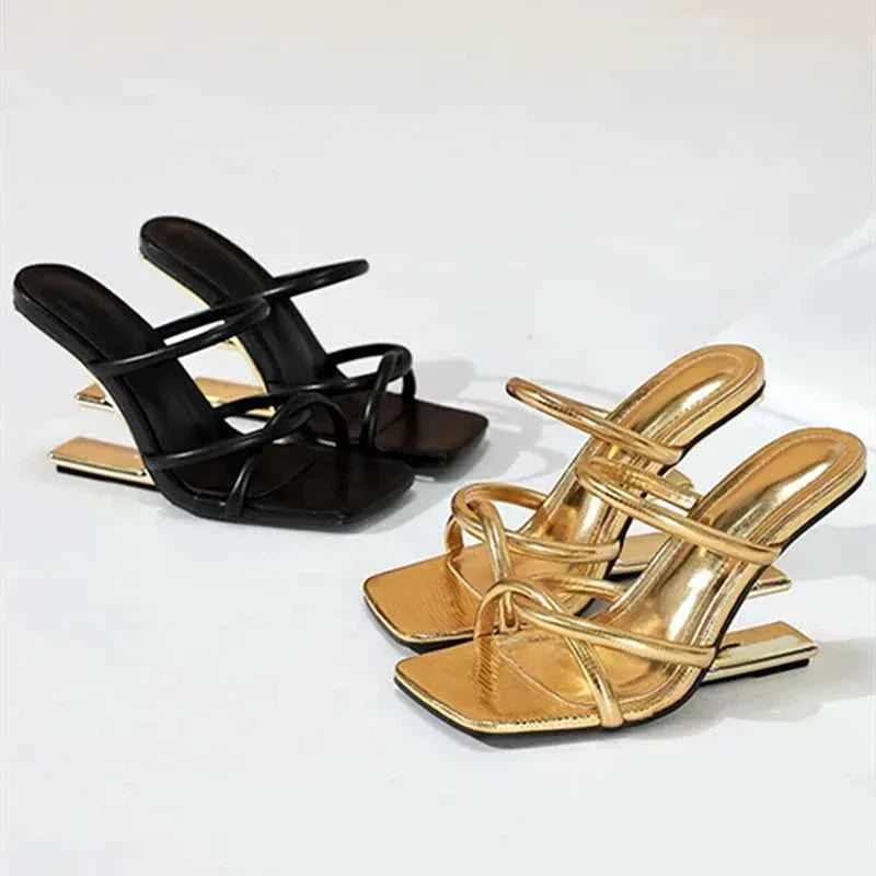 Metal Fretwork Wedges Slippers Women