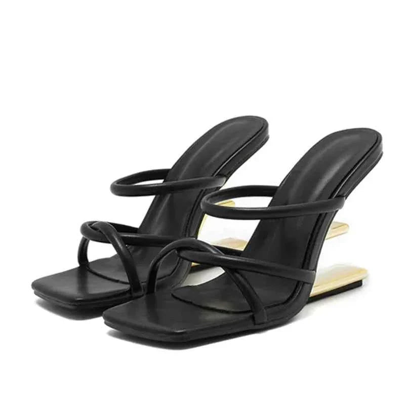 Metal Fretwork Wedges Slippers Women