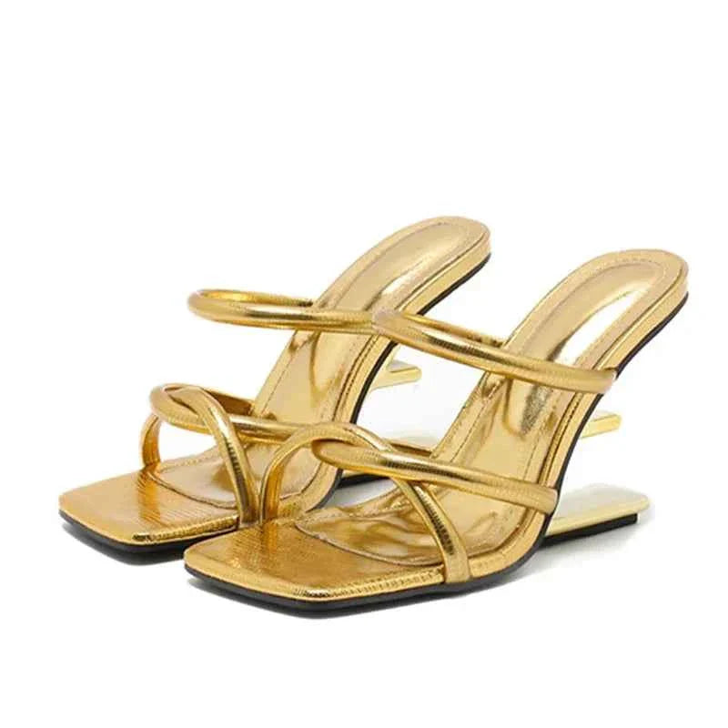 Metal Fretwork Wedges Slippers Women