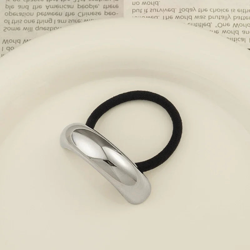Metal Irregular Golden Rubber Bands Elastic Hair Scrunchies - Silver2
