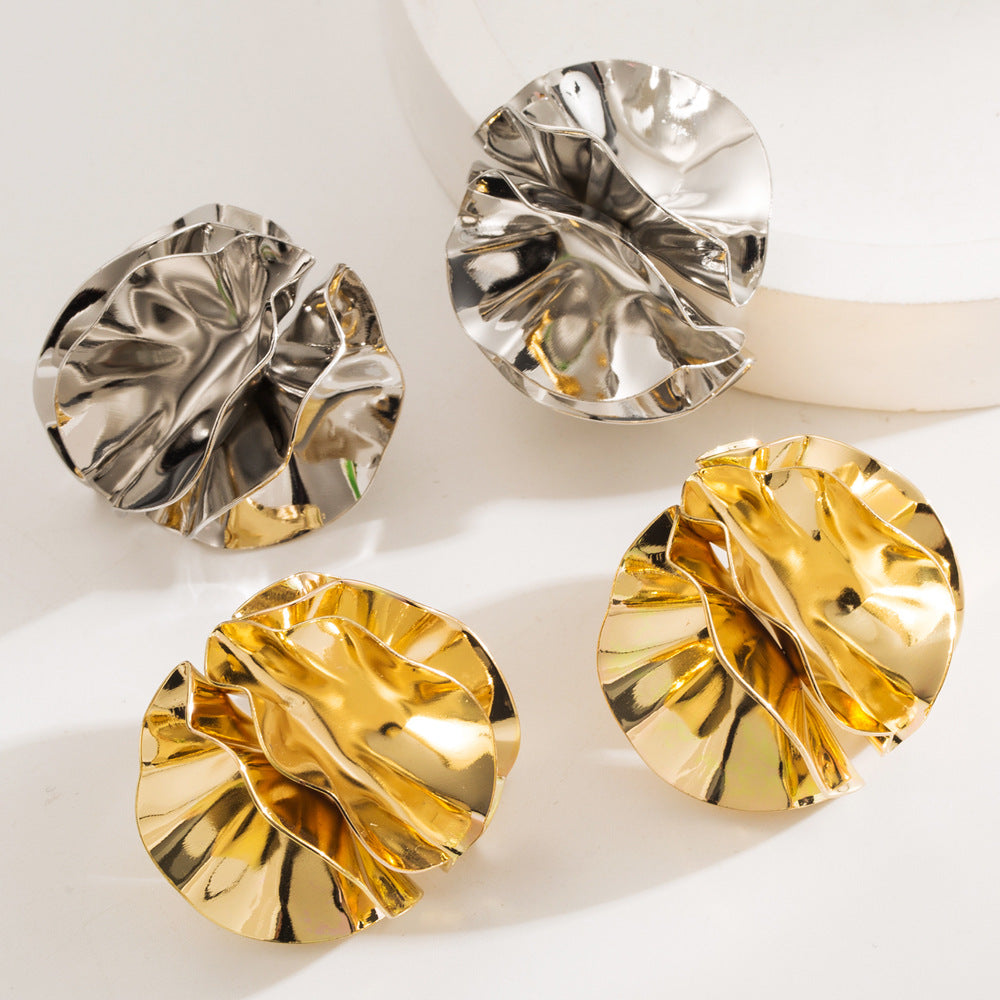 Metal Petal Flower Stud Earrings - electronic accessories