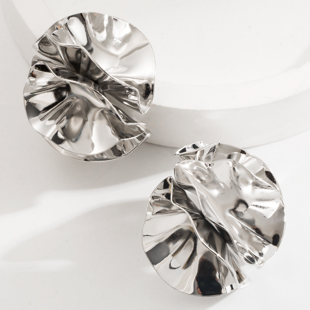 Metal Petal Flower Stud Earrings - Silver - electronic accessories