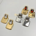 Metal Square Geometric Crystal Large Earrings for Women