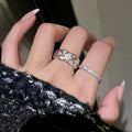 Micro Inlaid Zircon Classic Style Diamond Plaid Ring - electronic accessories