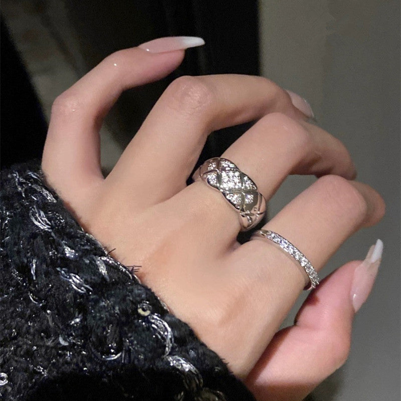 Micro Inlaid Zircon Classic Style Diamond Plaid Ring - electronic accessories