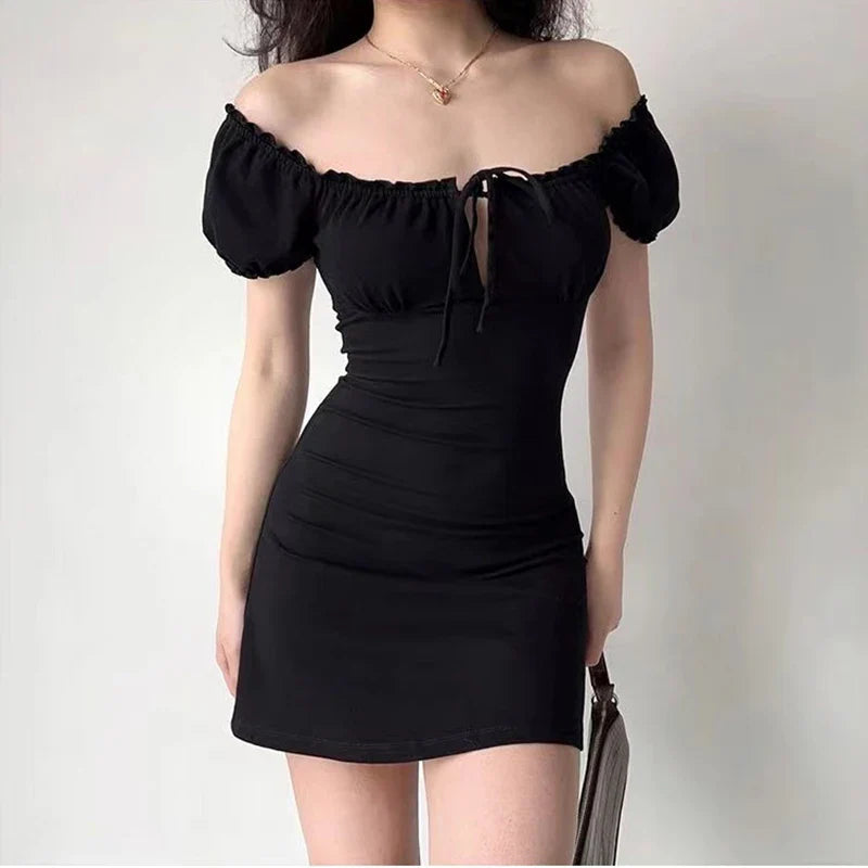 Mini Dress Women Short Sleeved Lace up Hollow Casual - Other