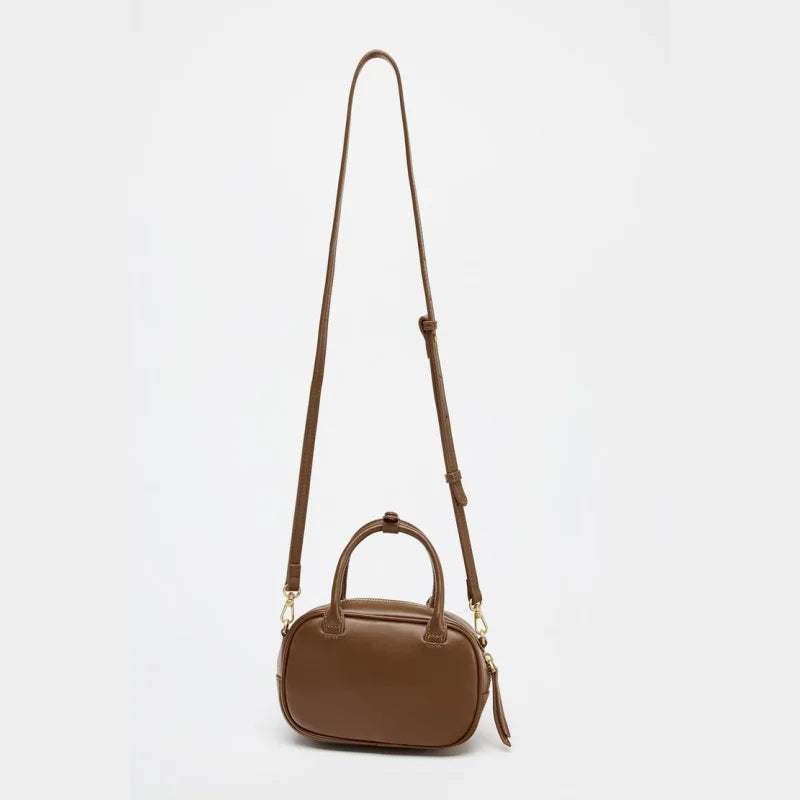 Mini Topstitched Bag Wide Strap Crossbody - DARK TAN