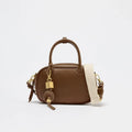 Mini Topstitched Bag Wide Strap Crossbody - DARK TAN