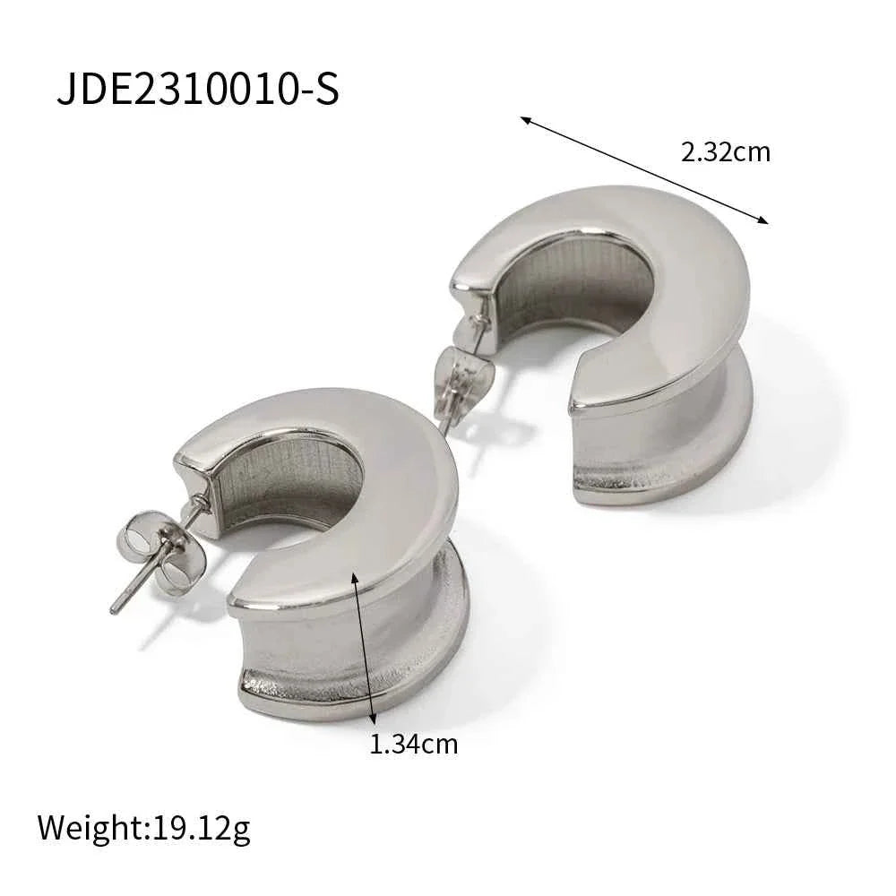 Minimalist Glossy Stainless Steel Metal Geometry Texture Stud Earrings