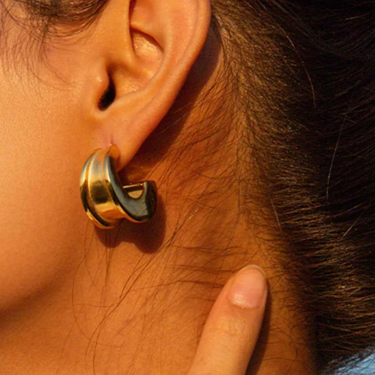 Minimalist Glossy Stainless Steel Metal Geometry Texture Stud Earrings