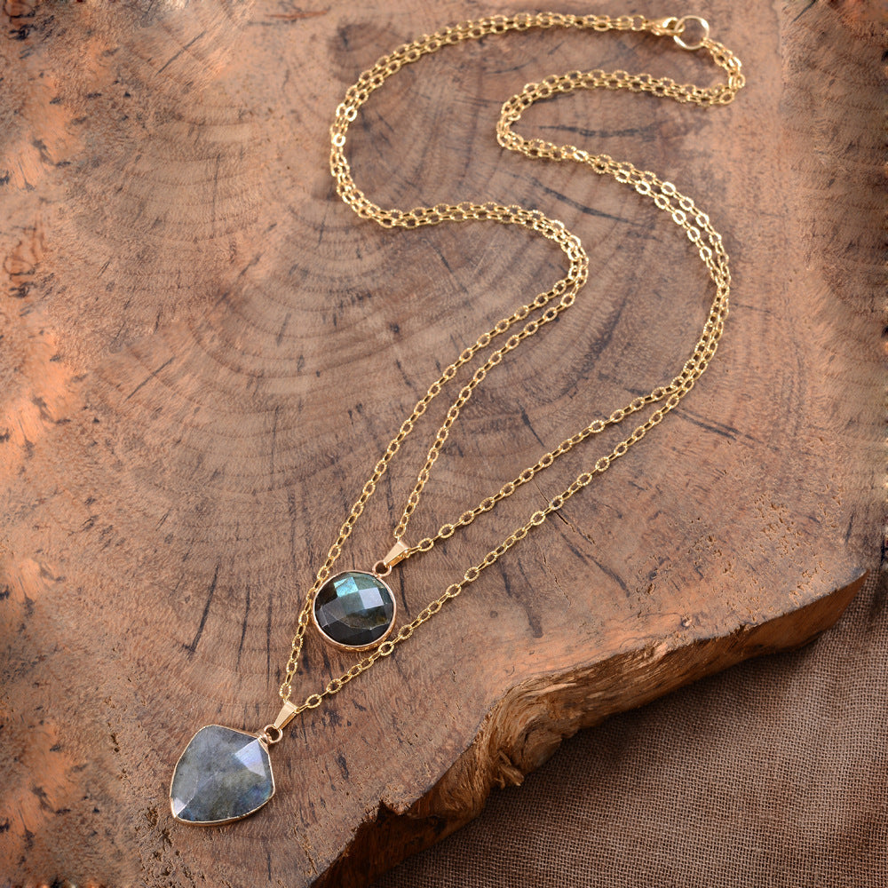 Moonstone Pendant Double Chain Necklace - electronic accessories