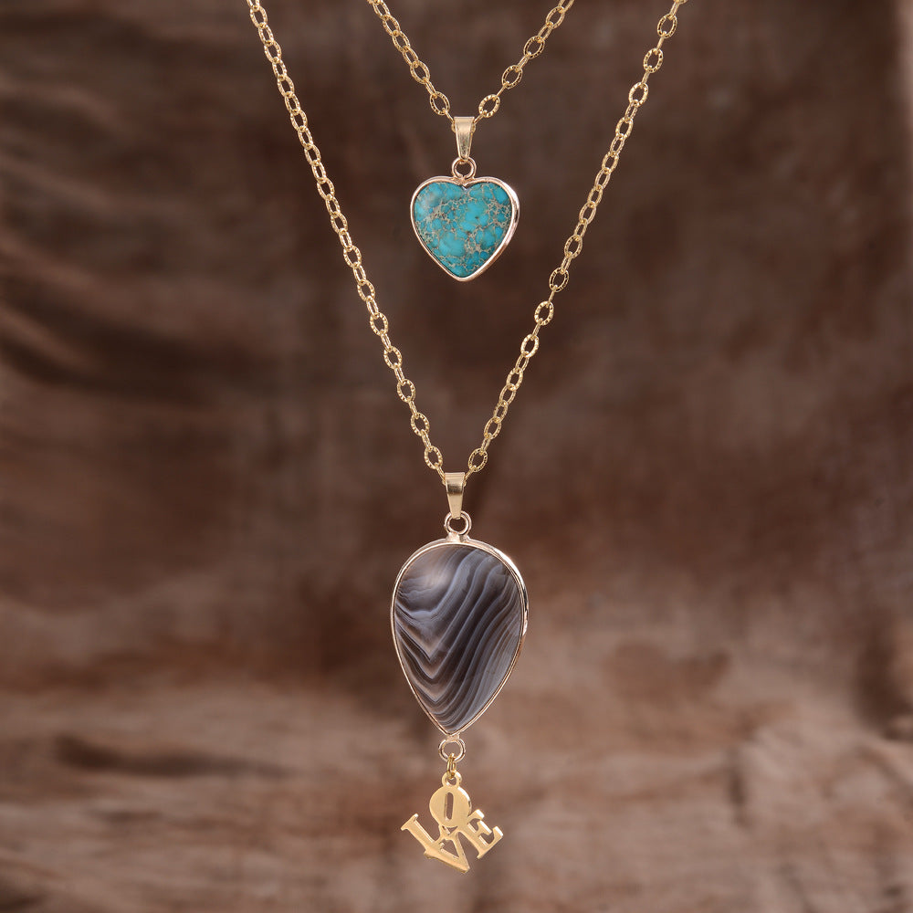 Moonstone Pendant Double Chain Necklace - Water Drop Persian Agate - electronic accessories
