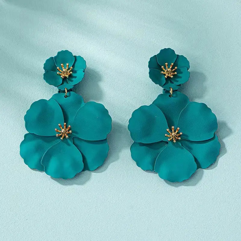 Mori Girl Flower Earrings Retro Long - Peacock Green - electronic accessories