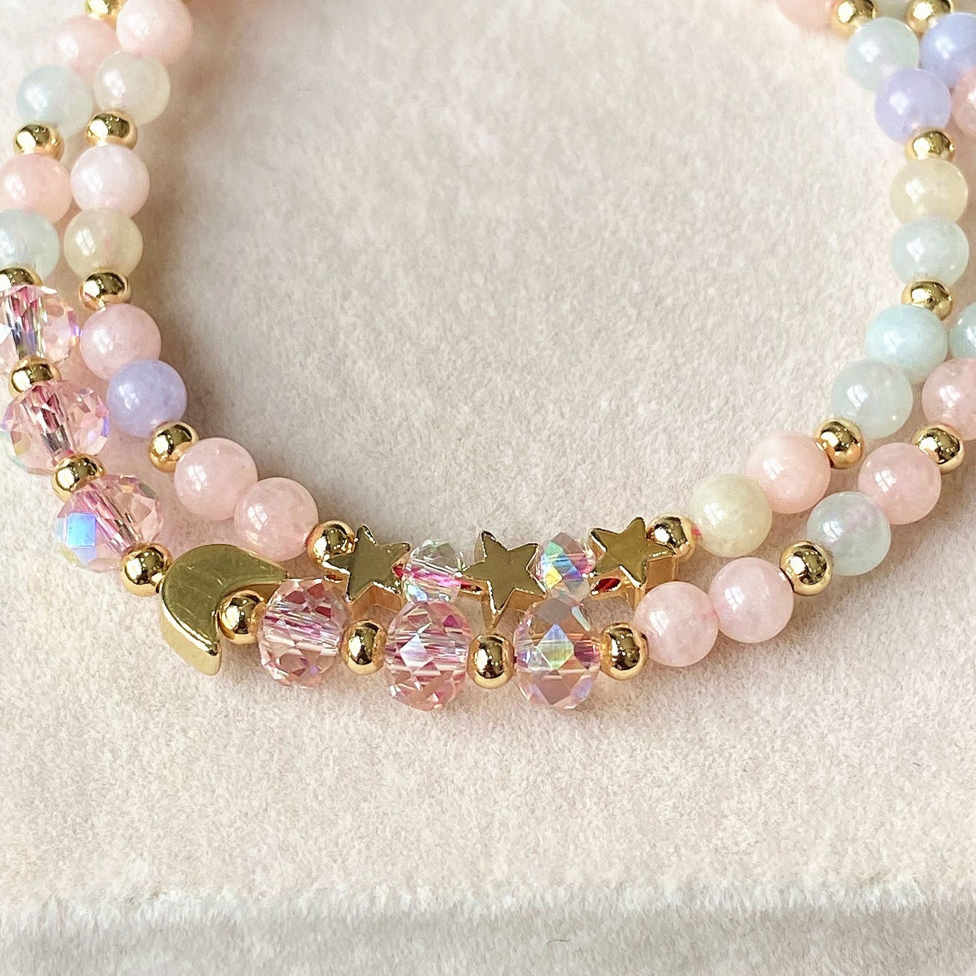 Multi Layer Bracelet With Morganite Chalcedony Matching - Bracelets - electronic accessories