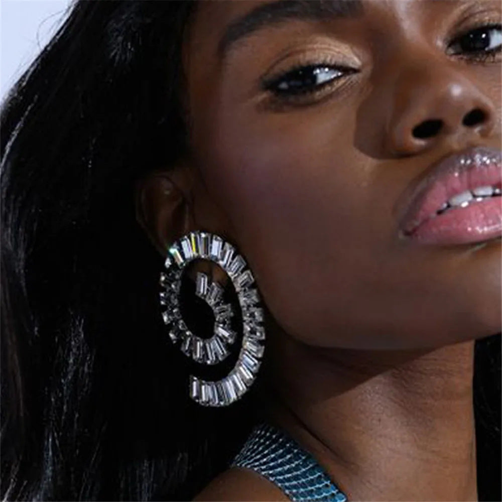 Multi-layer Irregular Rhinestone Spiral Earrings - electronic accessories