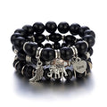 Multi-layer Wooden Bead Beaded Bracelet Elastic - B0005 Black - electronic accessories