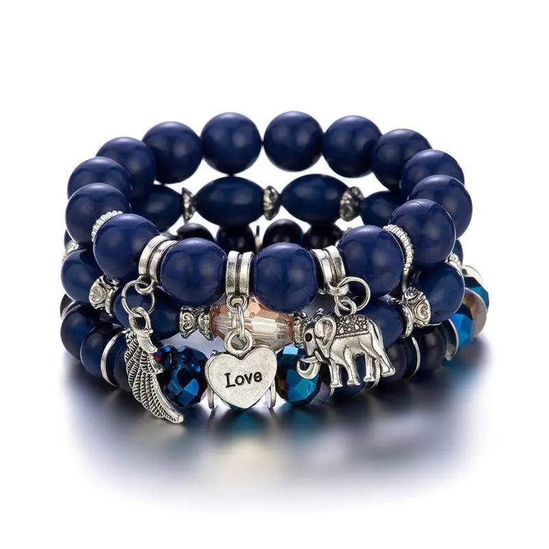 Multi-layer Wooden Bead Beaded Bracelet Elastic - B0005 Blue Black - electronic accessories