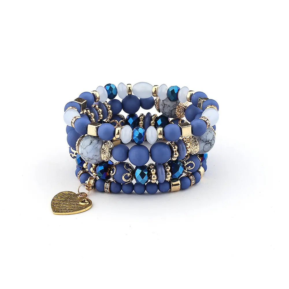 Multi-layer Wooden Bead Beaded Bracelet Elastic - B0013 Blue Black - electronic accessories
