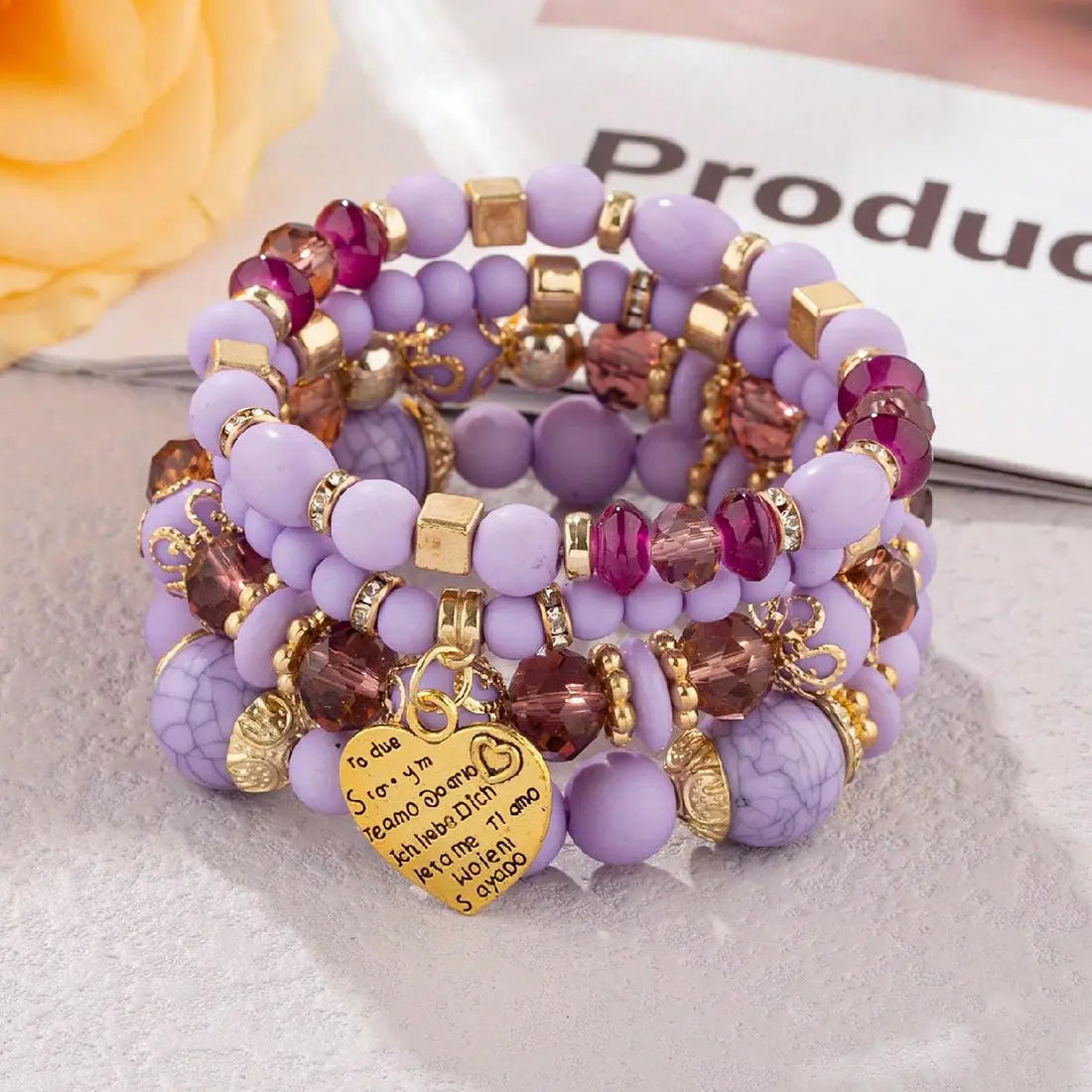 Multi-layer Wooden Bead Beaded Bracelet Elastic - B0013 Purple - electronic accessories