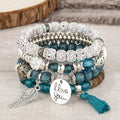 Multi-layer Wooden Bead Beaded Bracelet Elastic - B0038 Dark Blue - electronic accessories