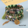 Multi-layer Wooden Bead Beaded Bracelet Elastic - B1038 Army Green - electronic accessories