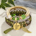 Multi-layer Wooden Bead Beaded Bracelet Elastic - B1038 Green - electronic accessories
