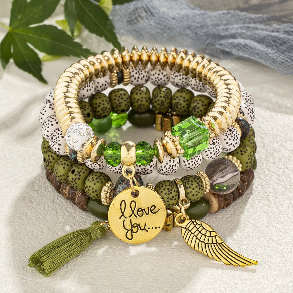 Multi-layer Wooden Bead Beaded Bracelet Elastic - B1038 Green - electronic accessories