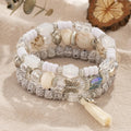 Multi-layer Wooden Bead Beaded Bracelet Elastic - B104 White - electronic accessories
