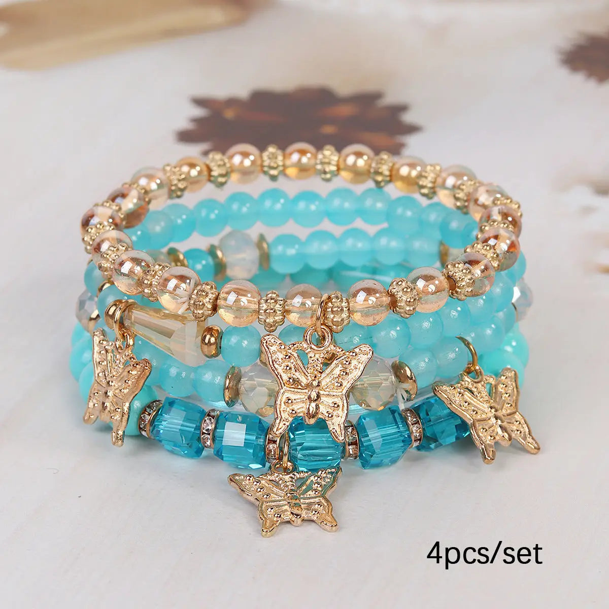 Multi-layer Wooden Bead Beaded Bracelet Elastic - B138 Lake Blue - electronic accessories