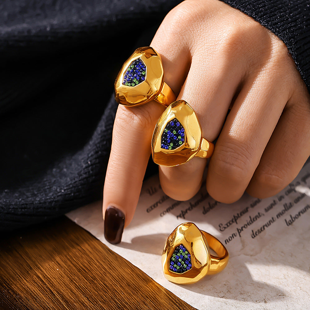 Multilateral Cut Colorful Crystals Ring - electronic accessories