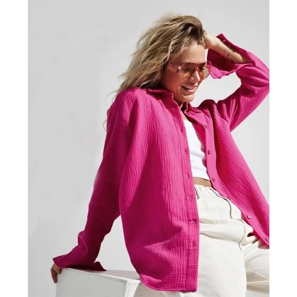 Muslin 100% Cotton Shirt - Rose Red / XL / CHINA