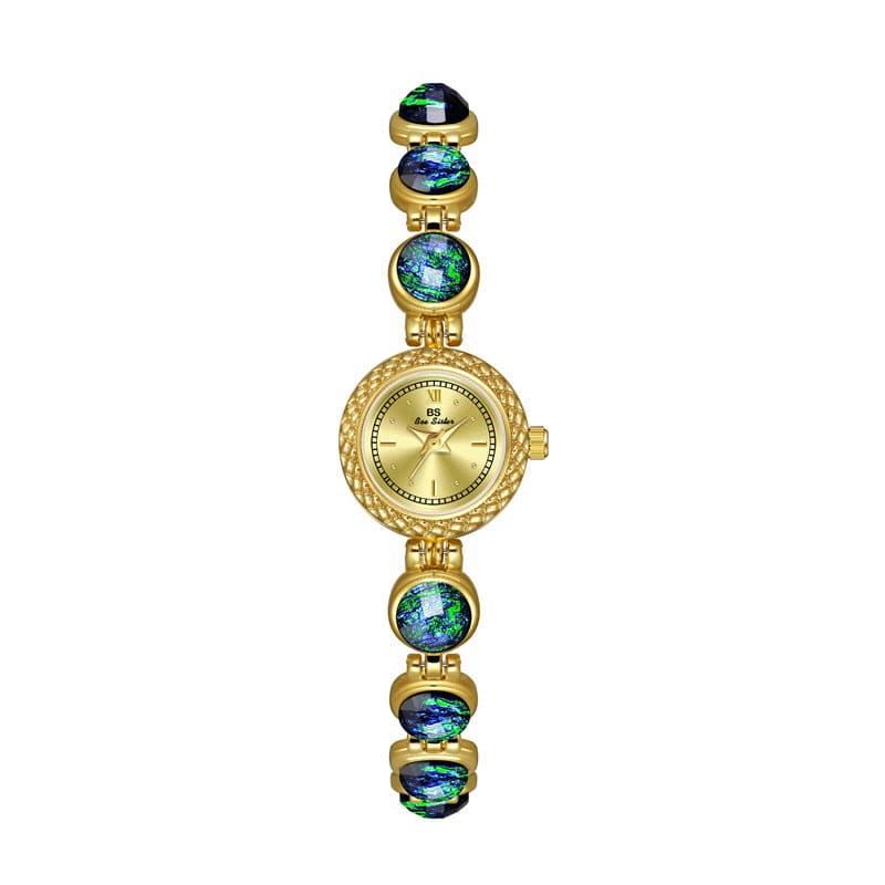 National Style Mid-ancient Light Luxury Malachite Bracelet Watch - Champagne - electronic accessories