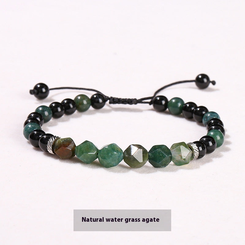Natural Crystal Diamond Rhombus Bead Woven Bracelet - Water Plants Agate / 8and6mm - electronic accessories