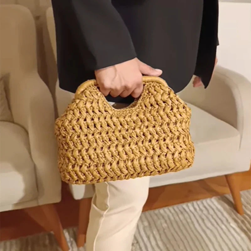 Natural Fiber Snap Clutch Bag