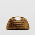 Natural Fiber Snap Clutch Bag - A-Yellow Brown