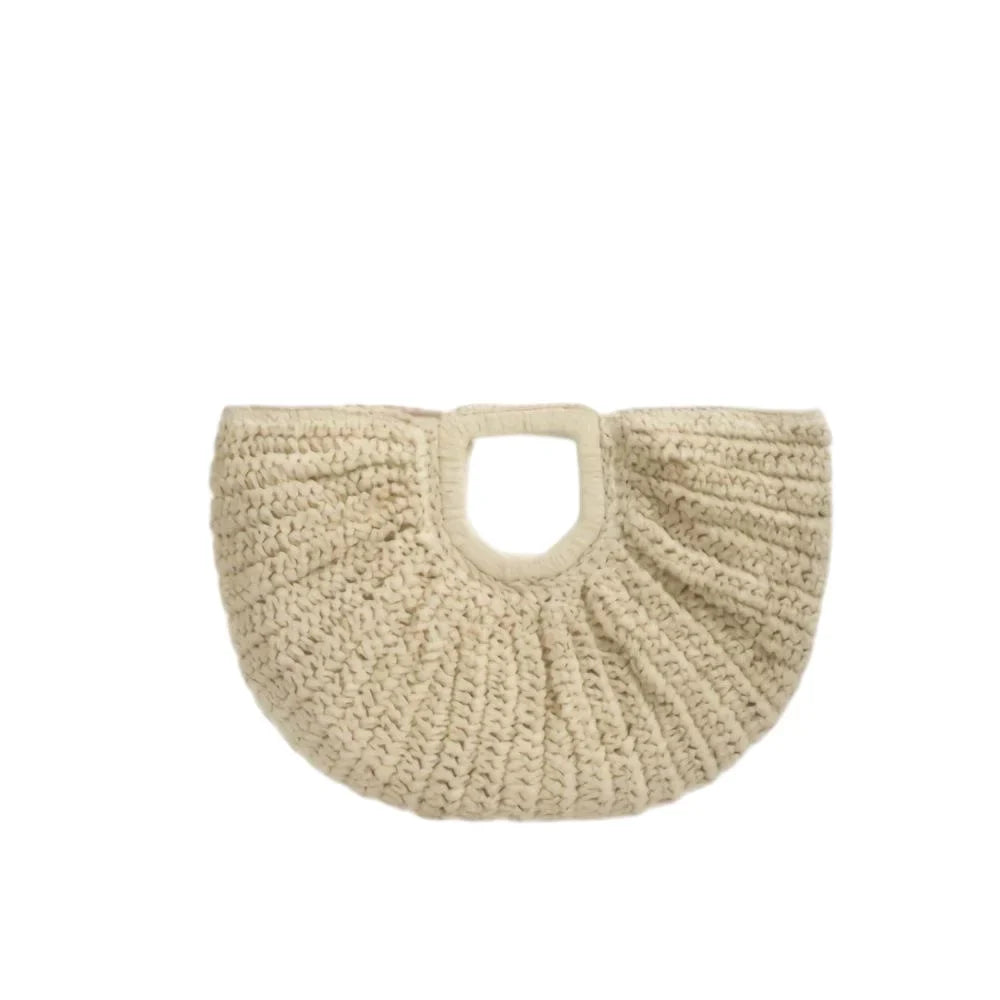 Natural Fiber Snap Clutch Bag - B-Beige White