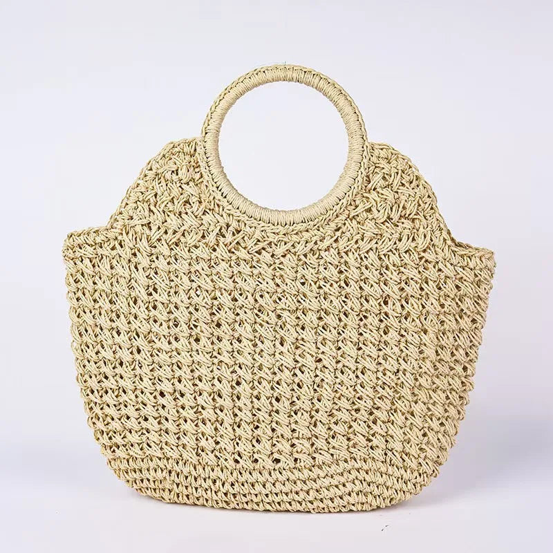 Natural Fiber Snap Clutch Bag - C-Beige White