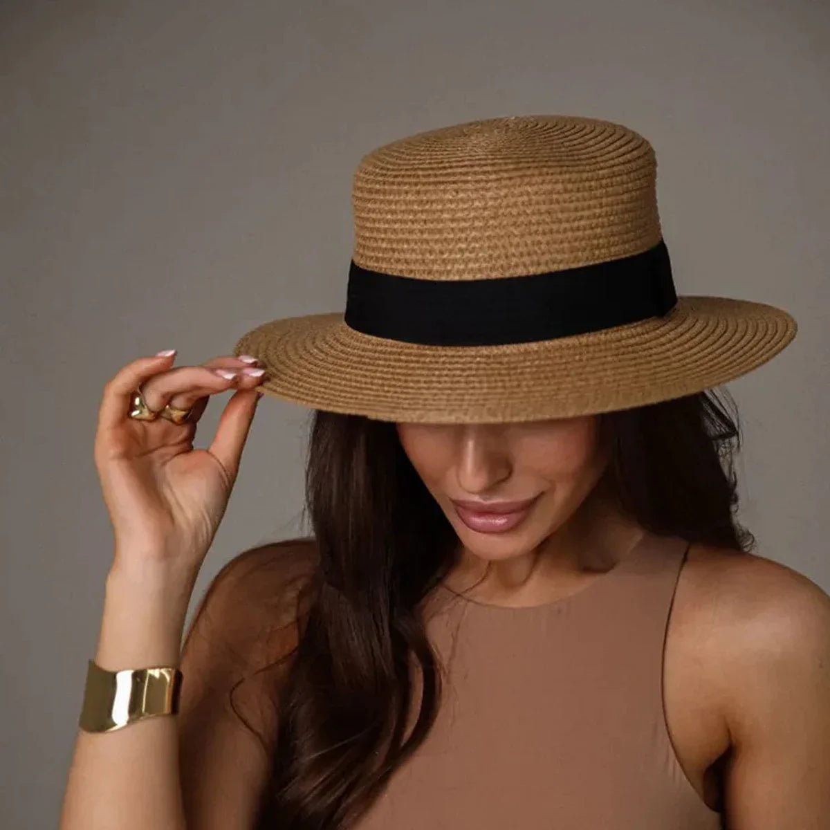 Natural Grass Woven Straw Sunshade Hat - 56-58cm