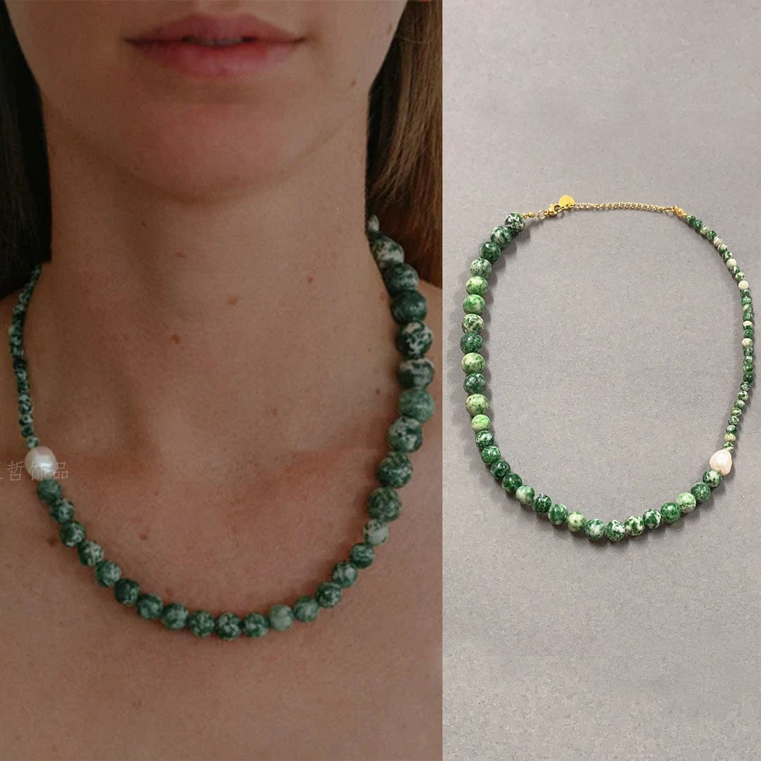 Natural Turquoise Beaded Necklace - Baroque Pearl / Free Size - electronic accessories