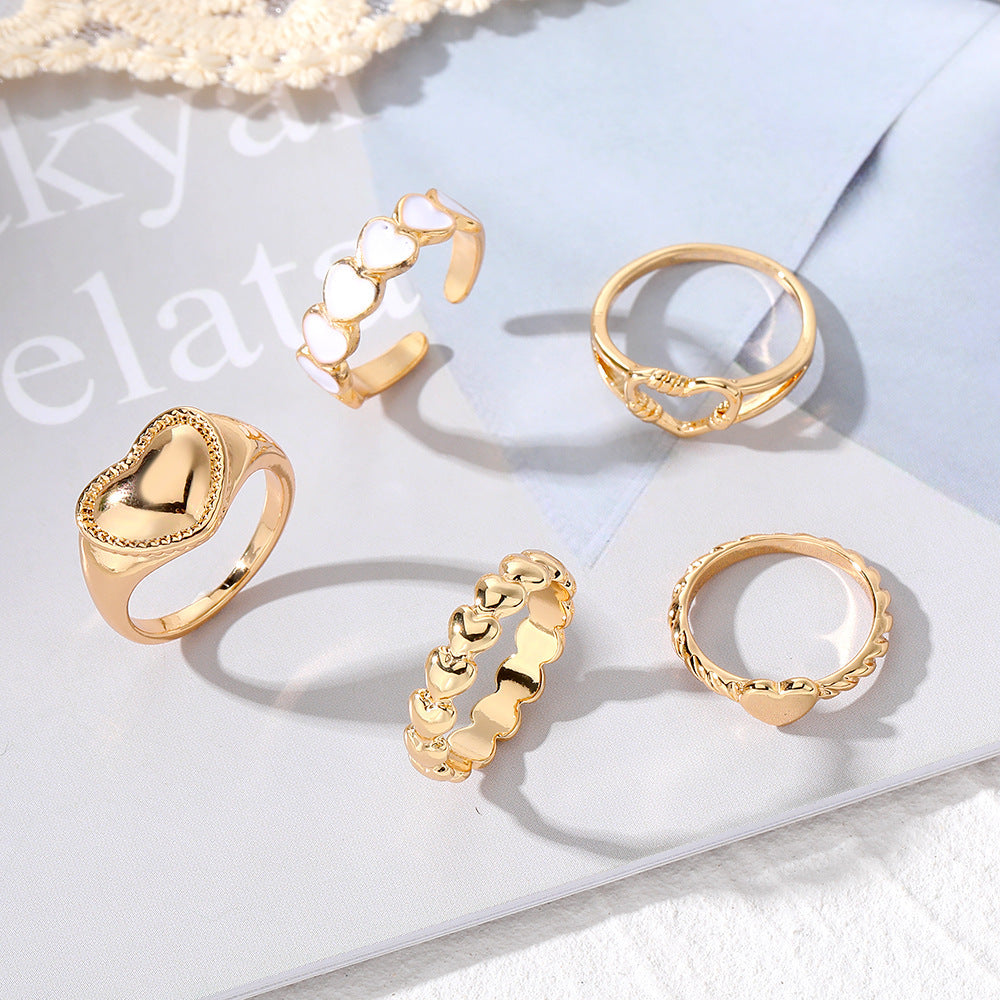 New 5-piece Set Of Love Oil Dripping Knuckle Ring - electronic accessories