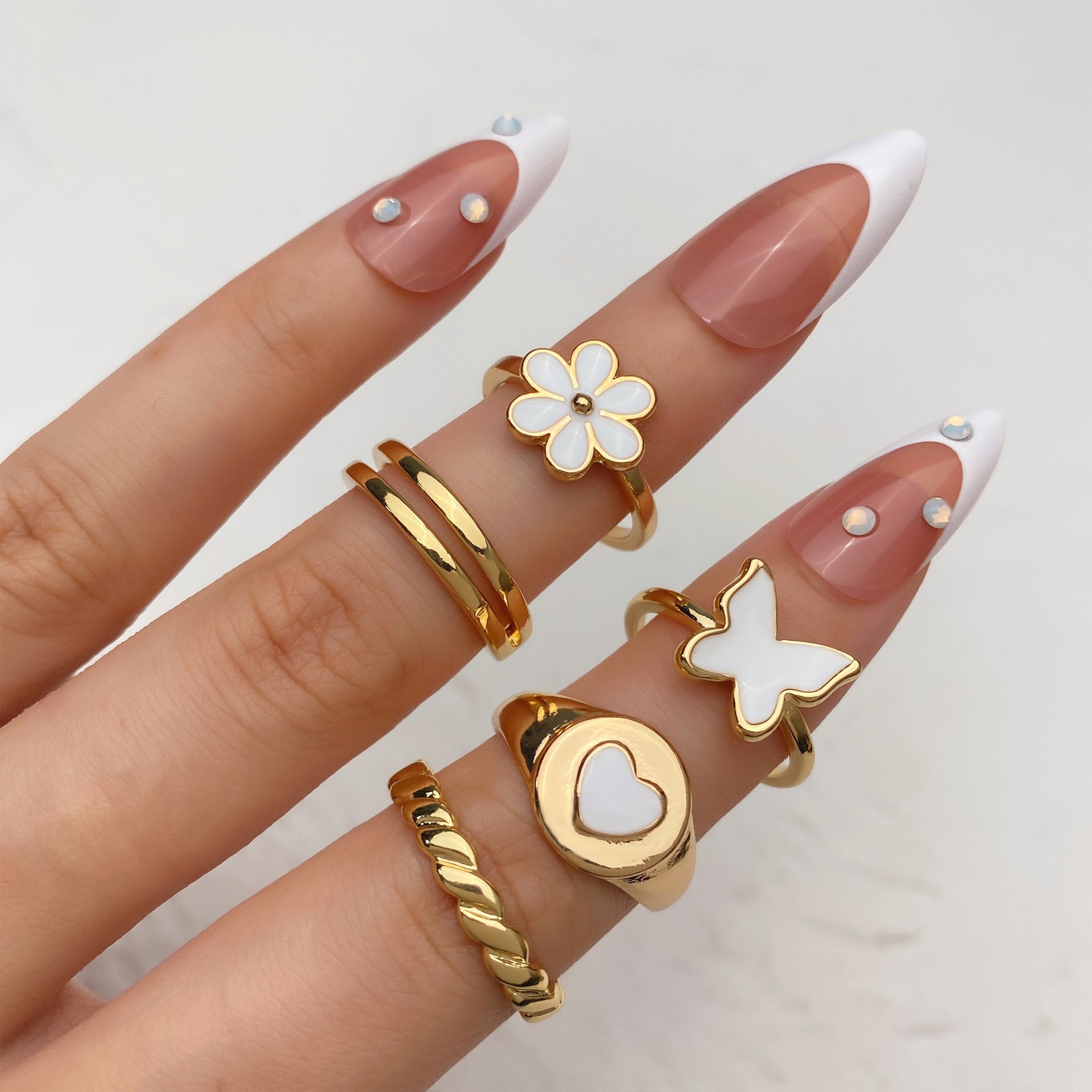 New 5-piece Set Of Love Oil Dripping Knuckle Ring - HS11474 - electronic accessories