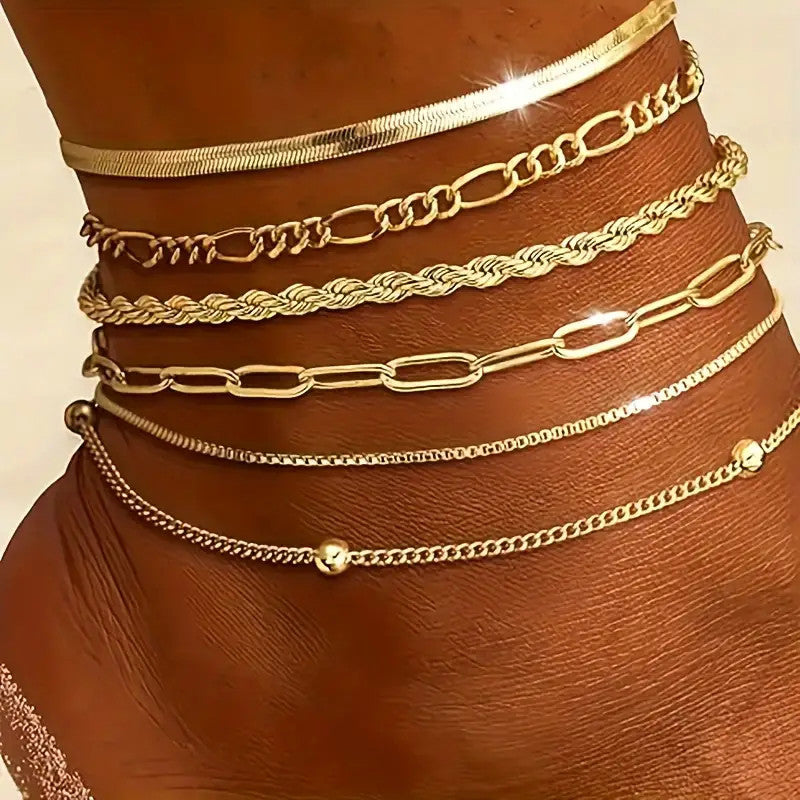 New 6-piece Anklet Personality Chain Like Flat Snake - electronic accessories