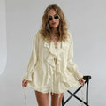 New Casual Shorts Two-piece Set Women’s Ruffled Loose Tie - Other