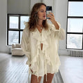 New Casual Shorts Two-piece Set Women’s Ruffled Loose Tie - Other
