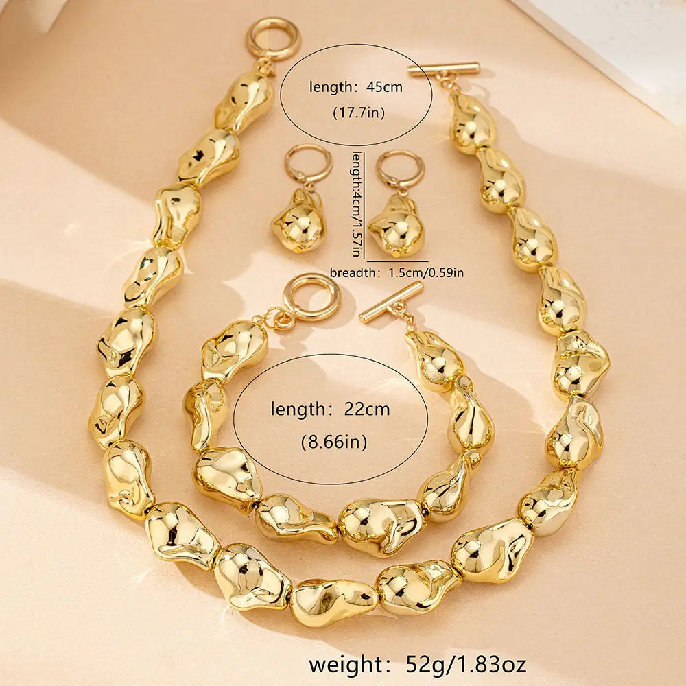 New Shaped Pearl Necklace Bracelet Ear Studs Suit Vintage - T083 Gold - electronic accessories