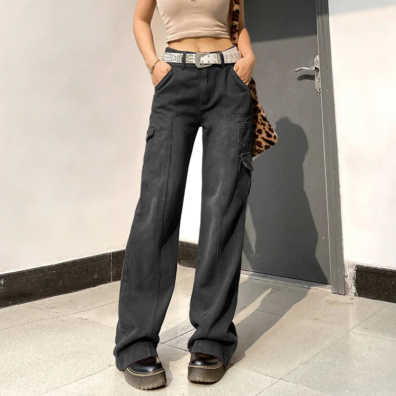 New Street High Waist Straight Leg Casual Jeans with Irregular Pockets - Other
