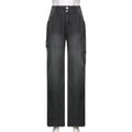 New Street High Waist Straight Leg Casual Jeans with Irregular Pockets - Other