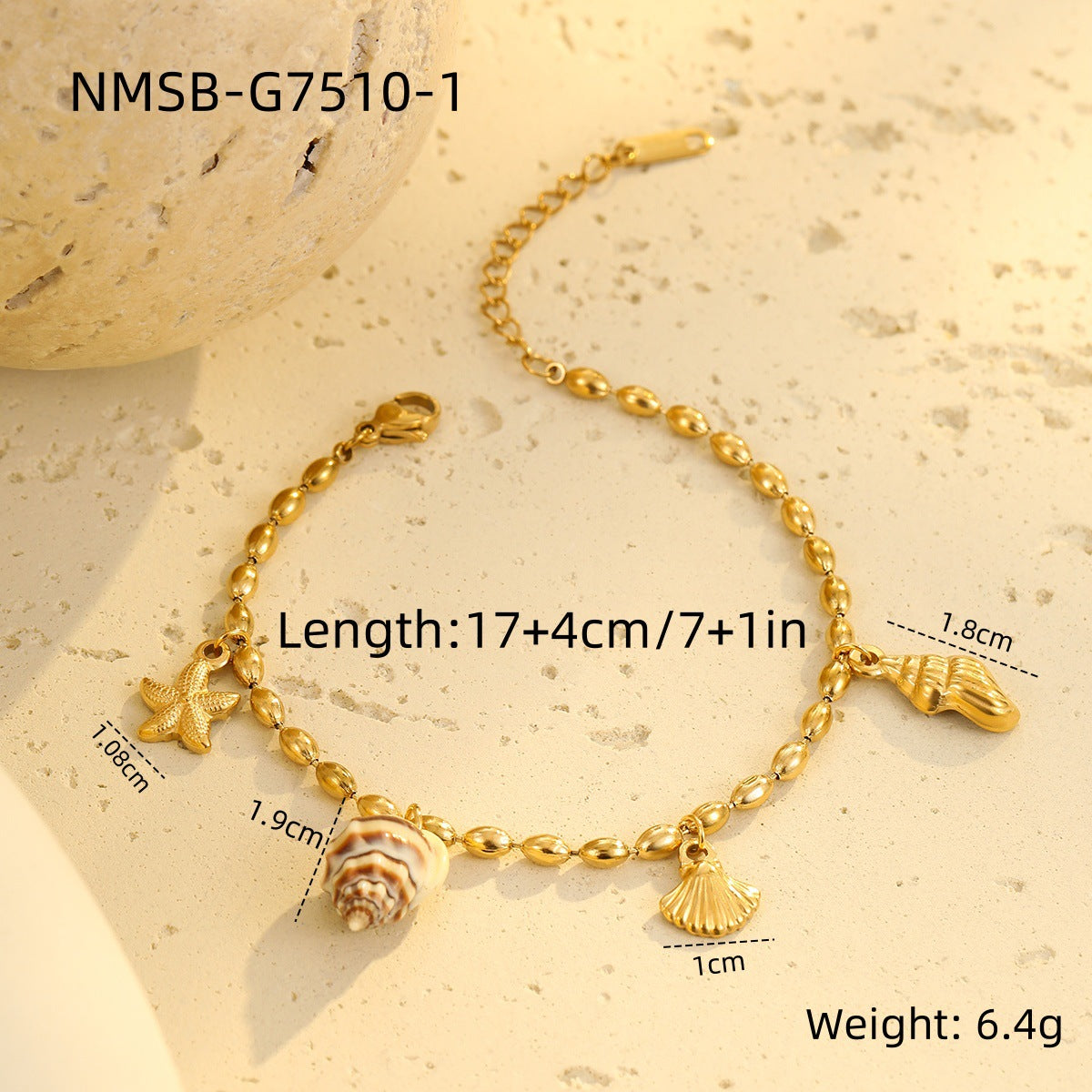 Niche Design Beaded Ocean Style Bracelet Stainless Steel - NMSBG75101 / 18K - electronic accessories